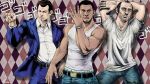  3boys argyle argyle_background franklin_clinton grand_theft_auto grand_theft_auto_5 himura_(him-la) jojo_no_kimyou_na_bouken jojo_pose michael_de_santa multiple_boys parody trevor_philips 