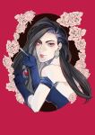  1girl black_hair cigarette earrings elbow_gloves flower gloves jewelry jojo_no_kimyou_na_bouken kumio-appon lisa_lisa long_hair necklace red_stone_of_aja rose scarf solo 