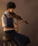  1boy apron black_hair closed_eyes cocoa-6m copyright_request instrument short_hair sitting solo violin 