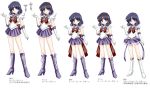  5girls bishoujo_senshi_sailor_moon black_hair boots bow brooch character_name character_sheet choker cross-laced_footwear earrings elbow_gloves gloves jewelry knee_boots lace-up_boots magical_girl multiple_girls pleated_skirt purple_skirt ribbon sailor_collar sailor_saturn shirataki_kaiseki short_hair skirt standing super_sailor_saturn super_sailor_saturn_(stars) tiara tomoe_hotaru white_background white_gloves 
