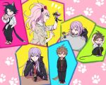  3boys 3girls ahoge animal_ears black_hair blue_eyes bow braid brown_eyes brown_hair cat_ears cat_tail dangan_ronpa dangan_ronpa/zero enoshima_junko flipped_hair gloves grey_eyes hair_bow hair_ornament hair_ribbon hairclip hinata_hajime hoodie jacket kirigiri_kyouko long_hair matsuda_yasuke miniboy multiple_boys multiple_girls naegi_makoto nail_polish nanami_chiaki necktie okuragon open_mouth pink_hair purple_hair ribbon single_braid sleeves_rolled_up spoilers super_dangan_ronpa_2 tail twintails violet_eyes 