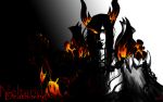  armor black_hair dark evil_grin fire glowing_eyes grin horns long_hair male neltharion red_eyes scales solo warcraft world_of_warcraft 