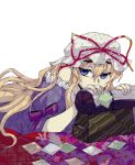  bag bare_shoulders blonde_hair hat hirafumi purple_eyes ribbon touhou violet_eyes yakumo_yukari 