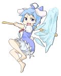  animal_ears barefoot blue_eyes blue_hair bow bunny_ears cirno cosplay hair_bow hammer inaba_tewi inaba_tewi_(cosplay) lowres poketto rabbit_ears short_hair solo tail touhou wings 