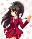  albert_chamomille blazer blush brown_hair cosplay crossover ermine ganaha_hibiki green_eyes idolmaster kagurazaka_asuna kagurazaka_asuna_(cosplay) mahou_sensei_negima mahou_sensei_negima! parody plaid plaid_skirt ponytail ryusei school_uniform skirt vest 