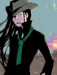   black_hair casual contemporary cowboy_hat closed_eyes guilty_gear hat long_hair lowres manly necktie oekaki testament  