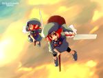 broom character_request hat highres red_eyes red_hair redhead sky sword ugif wallpaper weapon 