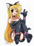  bell cat_ears choker elbow_gloves fate_testarossa feet gloves legs long_hair mahou_shoujo_lyrical_nanoha mahou_shoujo_lyrical_nanoha_strikers satou_nari sketch tail thigh-highs thighhighs very_long_hair wink 