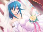  blue_hair blush dress flower shimaima smile wedding wedding_dress wink 
