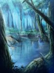  black_hair blood dragon fantasy forest highres lake nature scenery yuuta_(pixiv189294) 