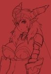  alexstrasza armlet armor bikini_armor butcherboy cape choker cleavage gauntlets hairband horns jewelry large_breasts lineart long_hair monochrome necklace red sketch warcraft world_of_warcraft 