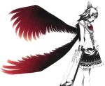  gradient long_hair looking_down monochrome profile red reiuji_utsuho sawasawa skirt spot_color touhou wings 
