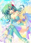  ass boots bracelet breasts choker cleavage detached_sleeves earrings final_fantasy final_fantasy_iv green_eyes green_hair hair_ornament jewelry leotard long_hair magic rydia smile stars thigh-highs thigh_boots 