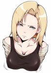  blonde_hair blue_eyes bouncing_breasts breasts cleavage dragon_ball dragon_ball_z dragonball dragonball_z erect_nipples frown ina_(gokihoihoi) ina_(pixiv6911) large_breasts short_hair 