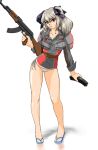  blue_ribbon edy_nelson grey_hair gun long_hair military_uniform panties ribbon sandals senjou_no_valkyria twintails tzwei uniform 