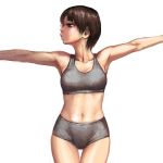  bearclaw boyshorts brown_hair navel original short_hair solo sports_bra 