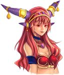  alexstrasza armlet armor bikini_armor choker cleavage hairband horns jewelry long_hair necklace red_eyes redhead smile warcraft world_of_warcraft 