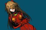 blood_on_face breasts brown_hair dutch_angle green_eyes hair_over_one_eye hands_together hosaka_dx lips long_hair neon_genesis_evangelion nose orange_hair plugsuit simple_background souryuu_asuka_langley steepled_fingers 