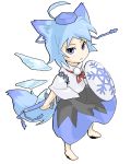  animal_ears barefoot blue_eyes blue_hair cirno cosplay detached_sleeves hat if_they_mated inubashiri_momiji inubashiri_momiji_(cosplay) lowres poketto shield short_hair solo sword tail tokin_hat touhou weapon wings wolf_ears wolf_tail 