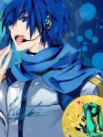  blue_hair chibi hatsune_miku headset heart kaito male open_mouth scarf turtle_(artist) vocaloid 