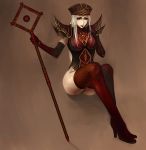  ass boots bracelet elbow_gloves hat leotard lipstick long_hair pale_skin red_eyes sally_whitemane staff thigh-highs thigh_boots warcraft white_hair world_of_warcraft 