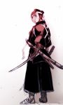  ez6 headband japanese_clothes kote male monochrome samurai sandals sketch solo sword topknot weapon 