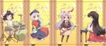  drum drum_set flying_v guitar houraisan_kaguya inaba_tewi instrument jungetsu_hoko keyboard keyboard_(instrument) long_hair rabbit_ears reisen_udongein_inaba short_hair strat(guitar) touhou yagokoro_eirin 