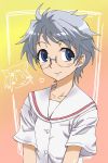  glasses grey_hair michael saki school_uniform serafuku short_hair yoshitome_miharu 