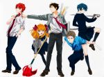  2girls 3boys androgynous flower gekkan_shoujo_nozaki-kun hori_masayuki kashima_yuu mikoshiba_mikoto multiple_boys multiple_girls nekopurin nozaki_umetarou pen polka_dot rose ruler sakura_chiyo school_uniform sword weapon 