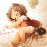  1girl animal_ears animated animated_png bare_legs barefoot bed blanket bloomers breathing brown_hair cat cat_ears cat_tail chen closed_eyes earrings eyelashes feet giraffe jewelry lying multiple_tails no_hat no_pants open_mouth short_hair short_sleeves sketchbook sleeping soles solo souri tail toes touhou ugoira underwear younger 