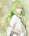  1boy enkidu_(fate/strange_fake) fate/strange_fake fate_(series) green_eyes green_hair long_hair sindri smile solo trap 