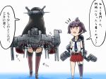  2girls ahoge black_hair cannon comic fingerless_gloves gloves headgear high_heels kantai_collection long_hair miniskirt multiple_girls nagato_(kantai_collection) ocean pleated_skirt purple_hair red_eyes sakawa_(kantai_collection) short_hair single_thighhigh skirt tanaka_kusao thigh-highs translated turret white_gloves 