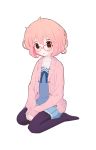  1girl brown_eyes cardigan glasses hiroshimi kuriyama_mirai kyoukai_no_kanata pantyhose pink_hair school_uniform serafuku short_hair sitting solo wariza 