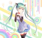  1girl animal_ears cat_ears choker dress elbow_gloves gloves green_eyes green_hair hatsune_miku highres lan_jue long_hair paw_pose solo thigh-highs twintails very_long_hair vocaloid 