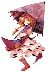  1girl blonde_hair bow dress hair_bow hat long_hair mob_cap ne_kuro parasol ribbon smile solo touhou umbrella yakumo_yukari yellow_eyes 