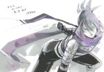  1boy armor esuo_(sokamen) folded_ponytail ninja onepunch_man onsoku_no_sonic purple_hair scarf short_hair solo translation_request violet_eyes 