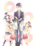  1boy 3girls formal hinata_wahei kunimae_china kunimae_chise kunimae_hotaka machita multiple_girls necktie ohayou_toka_oyasumi_toka original purple_hair school_uniform serafuku siblings twins 