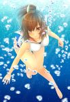  1girl bare_legs baretto blush brown_eyes brown_hair bubble highres i-401_(kantai_collection) kantai_collection ponytail sailor_collar school_swimsuit short_hair smile solo swimsuit underwater 