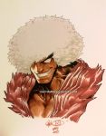  1boy afro dark_persona dark_skin dougi eyebrows face grin jeffrey_cruz marker_(medium) smile solo street_fighter svc_chaos thick_eyebrows traditional_media violent_ken watermark web_address white_eyes white_hair 