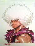  1boy afro dark_persona dark_skin dougi eyebrows face jeffrey_cruz marker_(medium) red_eyes sleeveless smile smug solo street_fighter svc_chaos thick_eyebrows traditional_media violent_ken white_hair 