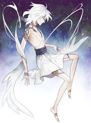  1boy barefoot original shirtless silver_hair sindri solo tattoo white_hair 