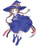  1girl anchor blue_eyes bow braid brown_hair crying crying_with_eyes_open hair_bow hat hat_bow highres long_hair long_sleeves marin_(myuy_3) oounabara_to_wadanohara sailor_dress solo tears twin_braids wadanohara witch_hat 