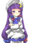  1girl blush cosplay crescent gaoo_(frpjx283) hat highres letty_whiterock letty_whiterock_(cosplay) long_hair patchouli_knowledge purple_hair solo touhou violet_eyes 