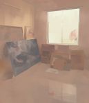  1girl bangqiao_yan floor indoors muted_color original painting_(object) paper_airplane reflection room school_uniform serafuku sunlight umbrella window 
