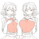  2girls breasts chiyoshi_(sevendw) hands_on_another&#039;s_chest large_breasts looking_at_viewer mizuhashi_parsee monochrome multiple_girls multiple_persona pointy_ears touhou 
