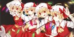  4girls :/ :d arin_(fanfan013) ascot asymmetrical_hair asymmetrical_wings blonde_hair crossed_arms dress fang flandre_scarlet four_of_a_kind_(touhou) looking_to_the_side mob_cap multiple_girls open_mouth puffy_short_sleeves puffy_sleeves red_dress red_eyes short_hair short_sleeves side_ponytail smile touhou wings 