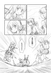  2girls comic folded_ponytail inazuma_(kantai_collection) kantai_collection kneehighs long_sleeves machinery miyuki_(kantai_collection) monochrome multiple_girls neckerchief pleated_skirt sailor_collar school_uniform serafuku shimazaki_kazumi shinkaisei-kan short_hair skirt to-class_light_cruiser translation_request 