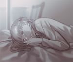  1girl bed crying crying_with_eyes_open fate/stay_night fate_(series) lying matou_sakura monochrome sad solo tam_(cuq) tears 