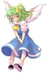  1girl alphes_(style) ascot blue_dress blush dairi daiyousei dress green_eyes green_hair looking_at_viewer parody short_hair side_ponytail smile solo style_parody touhou transparent_background wings 