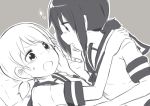  2girls azuma_kyouta blush bust fubuki_(kantai_collection) kantai_collection long_hair low_twintails monochrome multiple_girls open_mouth ponytail school_uniform serafuku shirayuki_(kantai_collection) skirt twintails yuri 